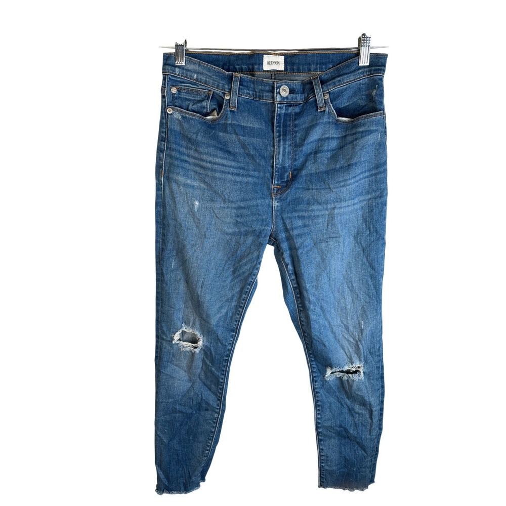 Hudson Women's Blue Distressed Raw Hem Stretch Denim Skinny Jeans Size 31